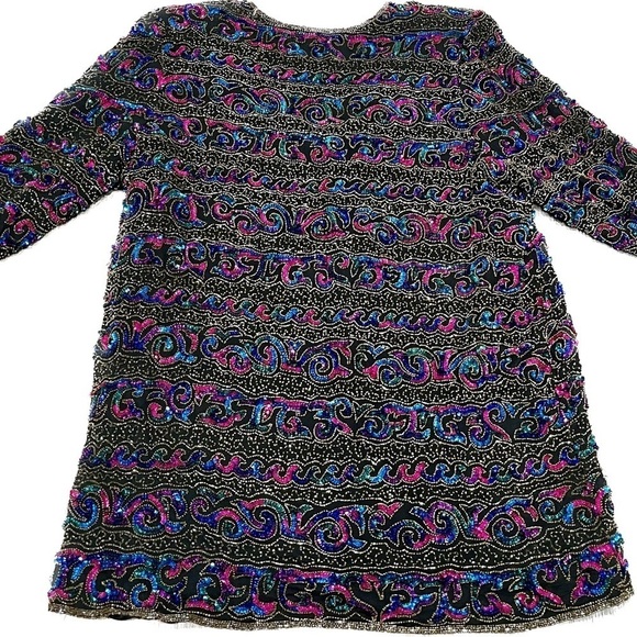 Scala Women Beaded sequin Black & rainbow Cardigan Jacket Blouse Sz 2x - Picture 5 of 8